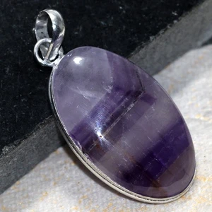 Banded Amethyst 925 Silver Plated Gemstone Pendant 2.1" Aesthetic Jewellery GW - Picture 1 of 3