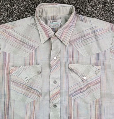 Vintage H Bar C Shirt Western Pearl Snap S/S Multicolor Striped Mens 16.5 XL - Image 1 of 4