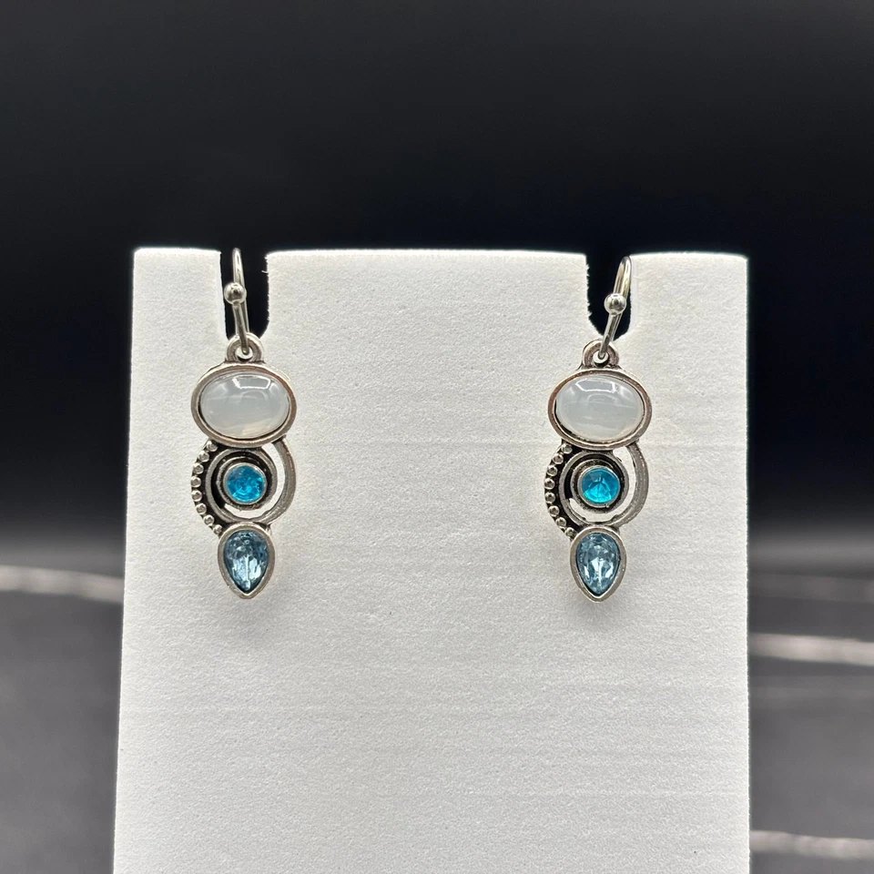 Pendientes colgantes trío de vidrio tono plata piedras estilo azul y ópalo Y2K Boho Foto 1 de 4