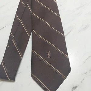 Yves Saint Laurent Neck Tie Brown Striped 56"x3" - Picture 1 of 5