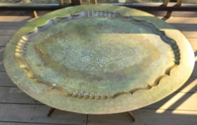 Vintage MCM Moroccan Heavy Brass Coffee Table 46" X 33.5" Folding Spider Legs - Image 1 of 4