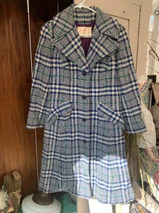 Giacca cappotto vintage RARO Pendleton blu a quadri 100% lana vergine bottoni taglia 14 - Foto 1 di 9