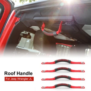 4x Red Roof Roll Bar Grab Handles Weaving Grip For Jeep Wrangler JL 4-Door 2018+ - Foto 1 di 6