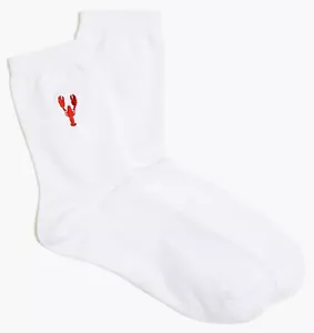 Embroidered Red Lobster White Socks Women's J. Crew Preppy Quiet Luxury NWT OS - Picture 1 of 9
