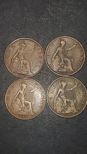 UK Great Britain British One Penny Coin ~ Lot of 4 ~ 1917~ 1918, 1920, 1921 - Picture 1 of 5