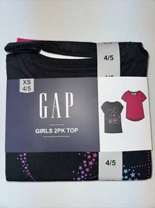 NWT Girls 2-Pack GAP 100% Cotton T-Shirt Tops Size XS-4/5 Black & Pink Shirts - Picture 1 of 2