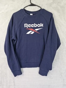 Reebok Womens Navy Size M/12-14 Retro Y2K Style Sweater Big Front Logo VGC - Picture 1 of 16