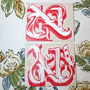 PAIR - LETTER "N" - Small Acrylic Paintings Canvas Panel Graffiti Style Art SET - Picture 1 of 8