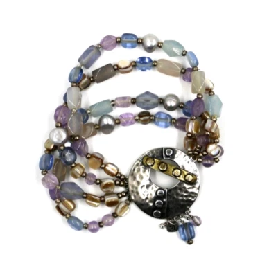 SILPADA B2223 Bracelet Sterling Silver Brass Amethyst Agate Pearl Quartzite - Image 1 of 4