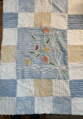Vintage Handmade  patchwork cotton  Chenille Bedspread Fabric Baby Blanket - Image 1 of 4