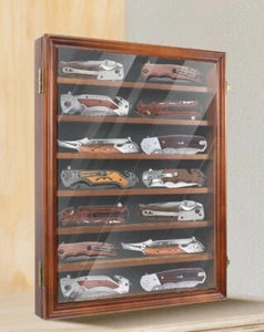 Vitrina de cuchillos gabinete 14+ madera nogal cuchillos de bolsillo soporte pared caja de sombra - Imagen 1 de 13