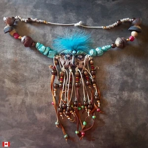 ethnic jewelry primitive necklace tribal pendant comanches style natives eye owl - Picture 1 of 24