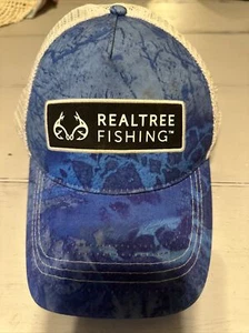 Real Tree Fishing Hat Cap Fitted Blue White Mesh Workwear Mens (MS) - Picture 1 of 5