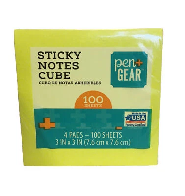Pen Gear Sticky Note Cube 4 Pads 100 Sheets 3” X 3” New - Image 1 of 3
