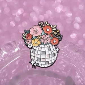 Enamel Pin - Disco Ball With Flowers - So Pretty! Fragrant Floral Dance Party? - Picture 1 of 3