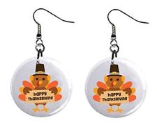 Turkey Happy Thanksgiving Pilgrim Dangle Button Earrings Jewelry Novelty NEW