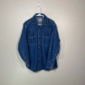 ELY Cattleman Pearl Snap Shirt Mens Large Denim Western Heavy Cowboy - Picture 1 of 4