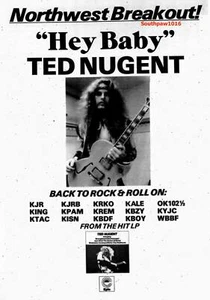 1975 Ted Nugent "Hey Baby" Song Release Music Industry Promo Reprint Ad - Picture 1 of 1