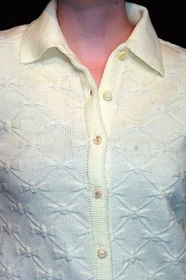 NOS M Vtg 60s Soft YELLOW Sweater CUDDLE KNIT Cardigan RIBBONS Buttons Bows - Image 1 of 4