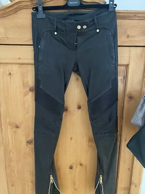 Original Biker-Lederhose BALMAIN, Gr.34, Leder mit Stretch, Schwarz, Goldknopf - Bild 1 von 4