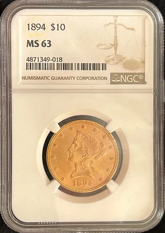 1894 $10 Gold Liberty Head - NGC MS 63 Cover