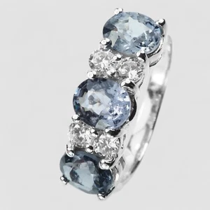 Burma Grey Spinel 2.05Ct 925 Sterling Silver White Gold Plated Three Stone Rings - Picture 1 of 8