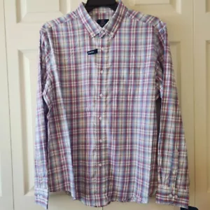 George Men's Classic Fit Stretch Blue Plaid Long Sleeve Button-Down Shirt L (42- - Picture 1 of 9