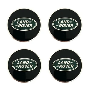 Land Rover Black with Green Oval Polished Wheel Center Hub Caps Set Genuine - Picture 1 of 9