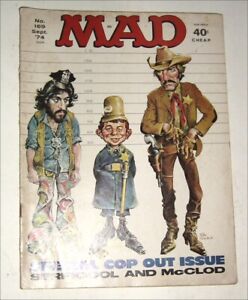 Vintage Mad Magazine, septembre 1974, No. 169, Serpico, McCloud, tennis, lignes de gaz, sexe