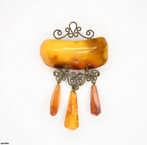 Natural Antique Butterscotch Egg Yolk Baltic Amber Brooch 6.6g. - Picture 1 of 4