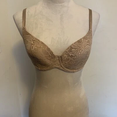 Donna Karan Intimates 女式蕾丝聚拢加厚钢丝文胸棕褐色 34C — 第 1/4 张图片