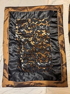 Queen Silk Pillowcases Pair Crushed Velvet Satin Black Brown Blue Hint Rare - Picture 1 of 12