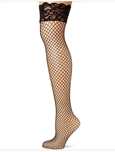 Leg Avenue 9061 Stay Up Industrial Lace Top Thigh Highs Back Seam Black OSFM - Picture 1 of 3