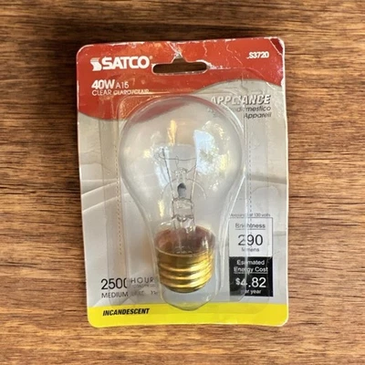 Satco S3720 40 Watt A15 Clear Appliance Light Bulb with Medium Base NOT LED - Image 1 of 3