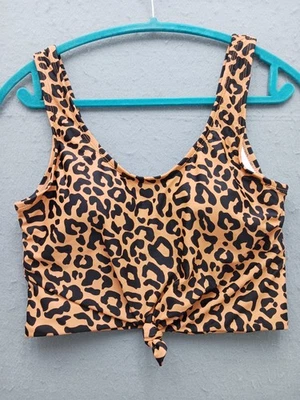 Camiseta Tankini Coral Reef Natación Mujer Talla M Marrón Estampado Leopardo Corbata Frontal Foto 1 de 4