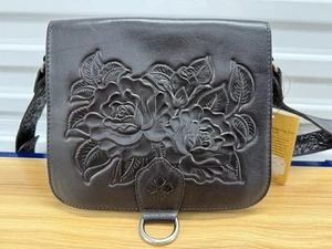 Neu - Patricia Nash ILINA Rose - Tooled Floral Crossbody Bag - BLACK RARE PURSE! - Bild 1 von 11