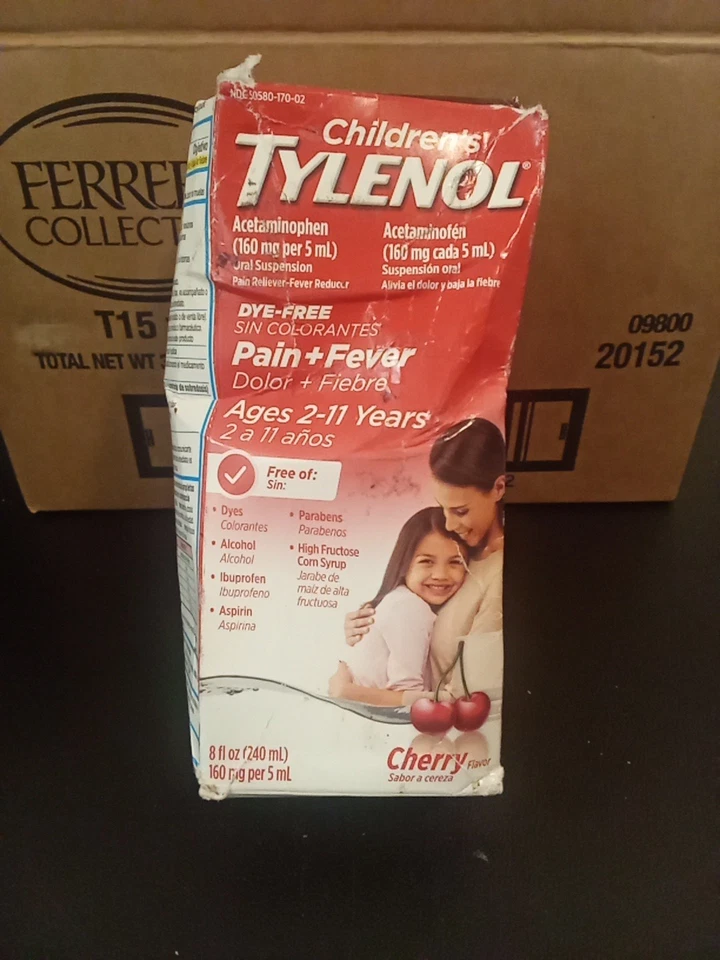 Children's Tylenol Pain + Fever Medicine, Dye-Free, Cherry, 8 fl. oz EXP 01/27 - Image 1 of 3