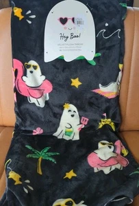Hey Boo Black Velvet Plush Throw Blanket SUMMERWEEN Beach Surfing Ghosts 50x70 - Picture 1 of 5