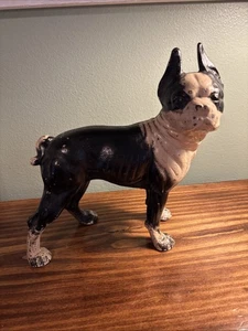 Antique Cast Iron Boston Terrier French Bulldog Doorstop Black White - Picture 1 of 8