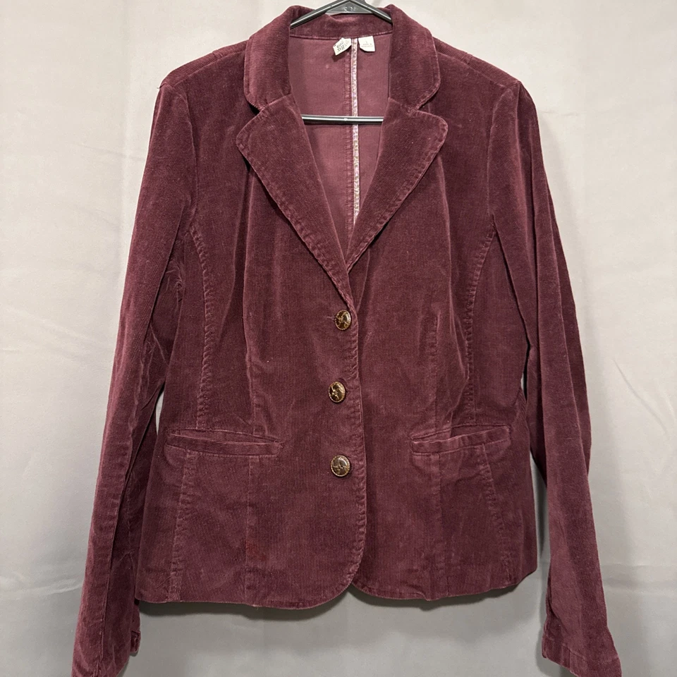 Blazer para mujer St. John's Bay de pana borgoña 3 botones talla L Foto 1 de 4