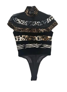 Vintage Cache Tiger Velvet Sheer Bodysuit Top M - Picture 1 of 6