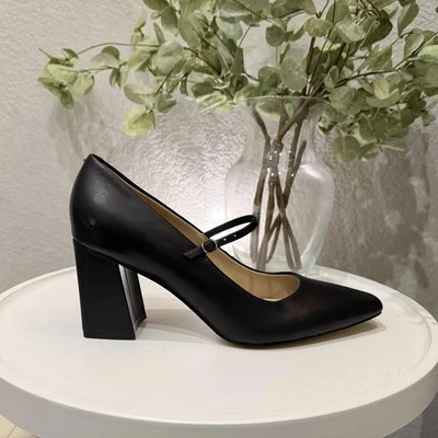 Marc Fisher LTD Nollie Tacón Bloque Mary Jane Pump Cuero Negro Como Nuevo 6.5 Foto 1 de 4