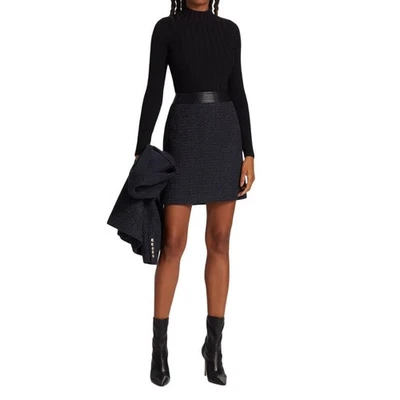 Minifalda Elie Tahari imitación cuero tweed 10 azul marino metálico negro nueva con etiquetas Foto 1 de 4