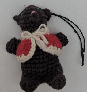 Vintage crochet teddybear Chinese 1960s brown red white - Picture 1 of 2
