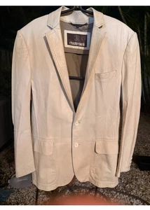 ROBERTO CAVALLI BONE COLOR MENS LEATHER BLAZER JACKET ITALY SZ 52/42 - Picture 1 of 7