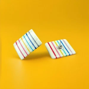 Vintage Square Enameled Colorful Lucite Retro Earrings Retro - Picture 1 of 3