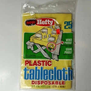 Vintage 1973 Mobil Hefty disposable plastic tablecloth 3ft x 6ft Yellow NOS - Picture 1 of 4