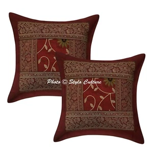 Indian Brocade Silk Cushion Cover Handmade Bedding Sofa Pillow Case Cover Throw - Picture 1 of 5