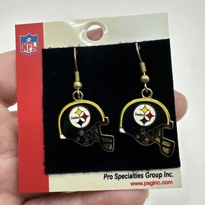 Pittsburgh Steelers Helmet Gold Dangle Earrings - NFL Licensed Jewelry - Picture 1 of 3