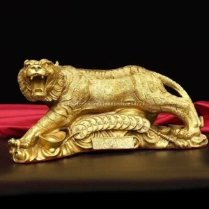 16 inch brass home feng shui blessing fortune auspicious animal wealth tiger - Picture 1 of 9